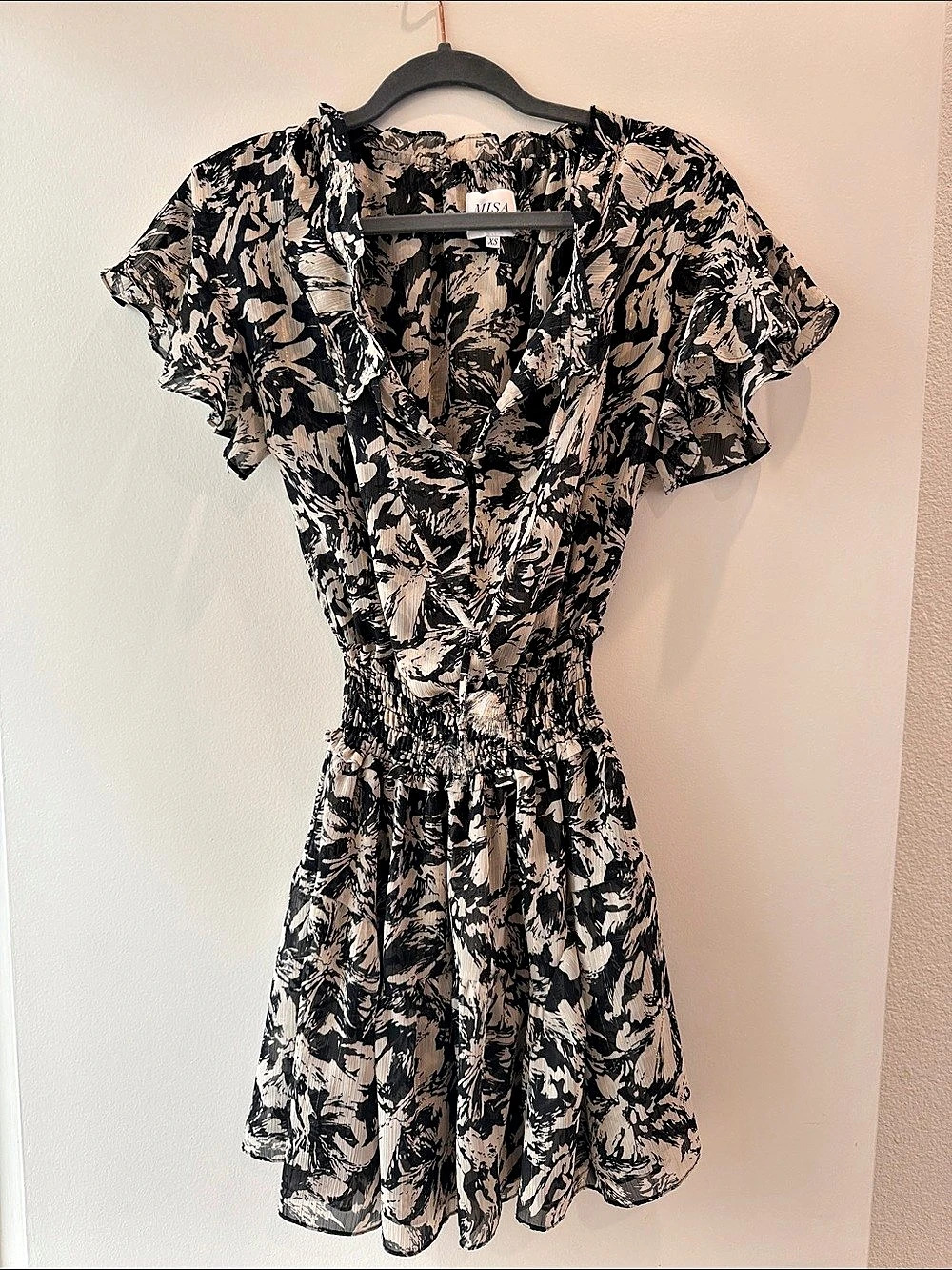 MISA Los Angeles Floral Mini Dress in Black & Pink